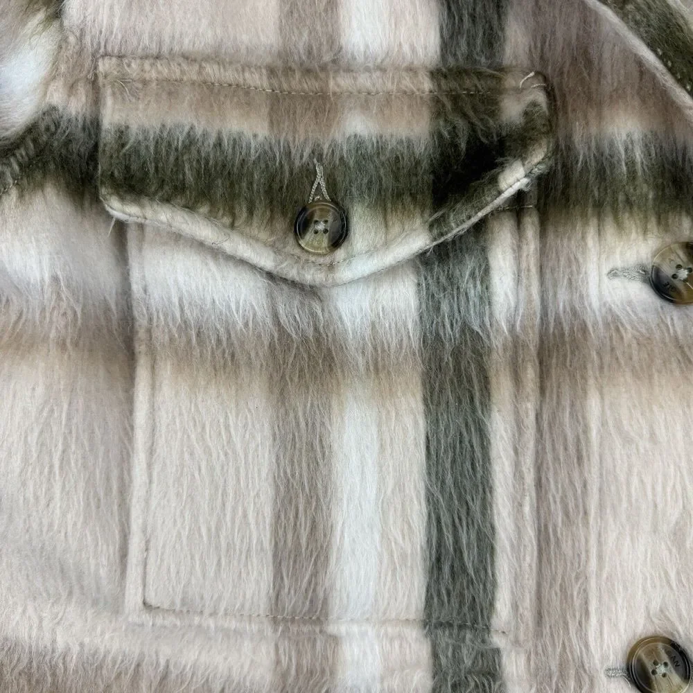 Y2k‎ American Eagle Brushed Plaid Oversized Shacket Shaggy Jacket Size Medium M